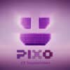 Purple teaser graphic for Nissan PIXO. A stylised pixelated smiley face glows against a purple gradient background above the PIXO logo. The text “23 September” appears beneath the logo, announcing the vehicle’s reveal date. The design uses pixel-inspired graphics and neon lighting effects.